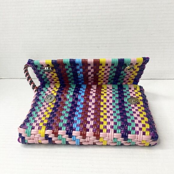 Maria Victoria Wristlet Clutch PVC Plastic Straw Multicolor Handcrafted Mexico - Picture 10 of 11